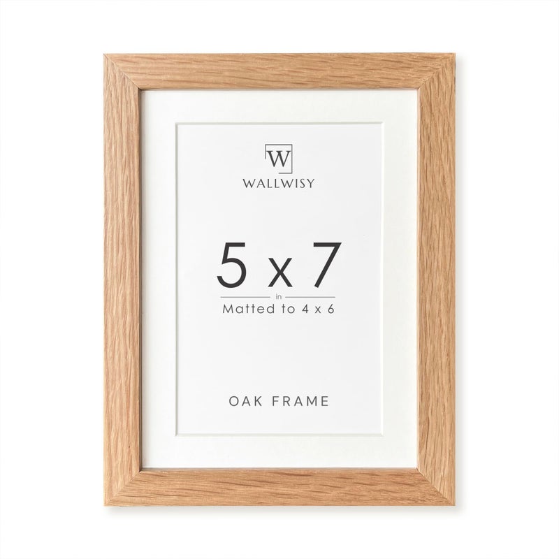 wallwisy 5x7 Picture Frame  Solid Oak Wood 5x7 Photo Frame with Mat to 4x6  7x5 Picture Frames for Wall and Tabletop Display  Natural Oak 5 x 7 Frame  Set of 1 - Image 1